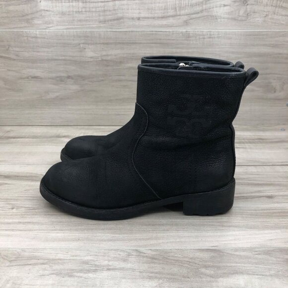 Tory Burch Simone Ankle Boots Women's 6 Black Leather Side Zip Booties - Picture 2 of 13